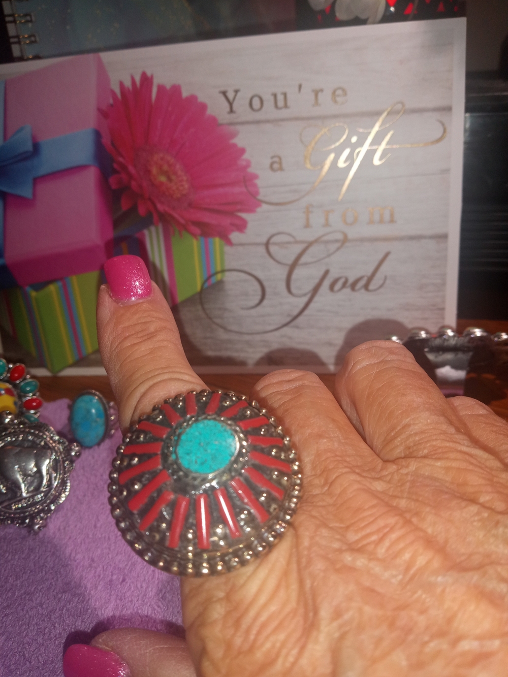 Bold Turquoise & Red Statement Ring - Women Jewelry